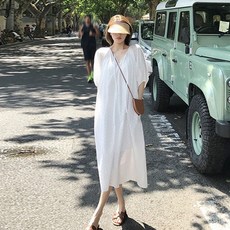 여성복 (S-2xl) 여름 원피스 빅 사이즈 임신복 브이넥 시폰 반팔