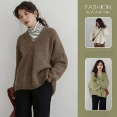 여성 인산부 니트 스웨터 캐주얼 가을 겨울 상의 레깅스 루즈핏 풀오버 긴팔티 기질 임부복 브이넥 니트 스웨터 ZZL
