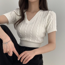 SINEET 크롭티 여성용 여름 반팔 티 여름 소프트 브이넥이너 티셔츠 70-95근의