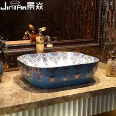탑볼 세면대 고급 도자기 세면볼 경염미식 전원예술대 위에는 직사각형 형태의 도자기세면대, 01 J62620 단분(부속품 불포함)
