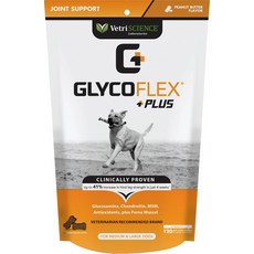 VetriScience GlycoFlex Plus 중형견을 위한 땅콩 버터 맛 씹는 관절 보충제 120개, 1개 - 글라이코플렉스