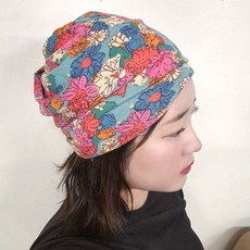 플라워 헤어 두건 넥워머 겸용 4컬러 화사한 모자