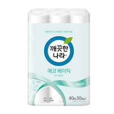 깨끗한나라 2겹 에코 베이직 화장지 40m, 30개입, 1개