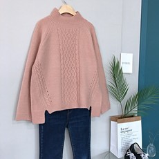 [바이미엘]라떼 반폴라 꽈배기 니트 루즈핏 니트티 여성 겨울 스웨터