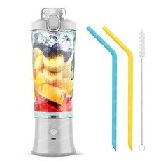 블렌더 텀블러 미니 휴대용 믹서기 600ML 전기 과즙 짜기 과일 쉐이크 및 스무디 스포츠 야외 여행용 6 블레이드, 8.White Blue