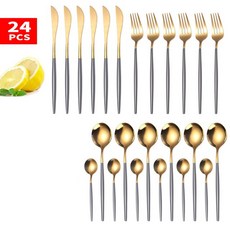 식기세척기 24pcs 골드 식기 세트 18/10 스테인레스 스틸 식기 세트 식기 세척기 안전 칼 세트 선물 상자, 01 CHINA, 14 B-2