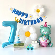 하피블리 크라운 숫자풍선 생일초 블루 생일파티용품세트, 생일가랜드(블루)숫자7