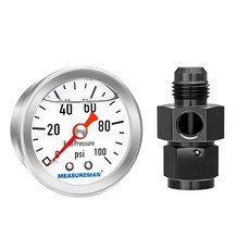 MEASUREMAN 3.8cm(1.5인치) 다이얼 사이즈 304 스테인리스 스틸 케이스 액체 충전 연료 압력 게이지 0-60Psi 3-2-3% 0.3cm(1/8인치), 뒷면 마운트, 1개