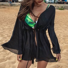 라엔 여성 여름 비키니커버업 가디건 시스루 리본 러블리 휴양지 워터파크 비치웨어, 화이트