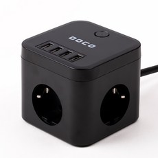 보코 USB 멀티탭 3구 2M 큐브 디자인 인테리어 캠핑 멀티 콘센트, 3구 4USB 블랙, 1개