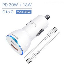 엑티몬 PD 20W + QC3.0 2구 38W 급속 차량용충전기, C TO C 케이블포함 화이트