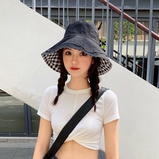 2컬러 엘르 벙거지 여성 체크 리버시블 벙거지 모자