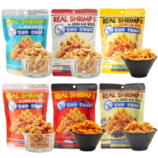 정새우 진짜새우 베이크드갈릭&블랙페퍼+하바네로 칠리+나초치즈+와사비+사우어크림&어니언+떡볶이 6개, 1세트