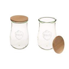 Weck Jars - Weck 튤립 병 1.5리터 - 사워 도우 스타터 2병 나무 뚜껑 포함