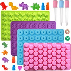 곰돌이 및 공룡 미니 도넛 몰드 4팩 구미 캔디 디저트 DIY 케이크 베이킹 팬 주방 도구 초콜릿 비스킷 논스틱 장식 도구. 드롭퍼 3개., Bear+dinosaur+ Mini Donut Mold