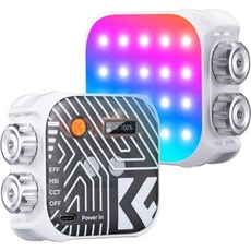 KF 컨셉 RGB 비디오 라이트 360° 풀 컬러 휴대용 사진 LED 카메라 w 21 이펙트 2500K9900K CRI 96 2000mAh 충전식 촬영 조명 셀카 블랙, White - 9900k