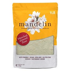 Mandelin Grower Direct Pure Blanched Almond Flour 만델린 재배자 직접 순수 데친 아몬드 가루(2파운드) 유전자 변형 성분 없음 글루튼, 907.18g, 1개