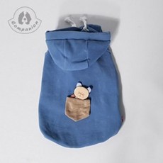 [오너클랜] 컴패니언 포켓 베어 허니 후드티 애견티셔츠 강아지옷, 색상:블루 / 사이즈:M