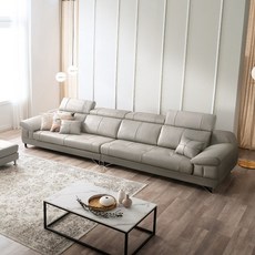 쉐우드가구 빈센트 6인용 통가죽 천연면피 소가죽 헤드틸팅 기능성 소파, 로우블루