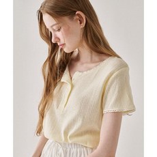 론론 TORCHON LACE HENRYNECK T SHIRT SOFT YELLOW