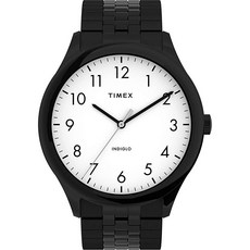  타이맥스 Timex 남성용 손목시계 40mm 모던이지 리더 블랙 케이스 화이트 다이얼 확장 밴드 
