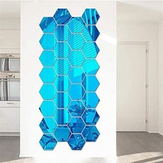 JN 12PCS 3D 육각 아크릴 거울 벽 스티커 거실 침실 장식 스티커 DIY 예술 벽 장식 스티커 홈 장식 블루, Blue20*17*10cm