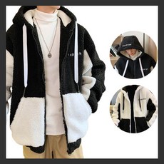 남자 윈터 추운겨울 집업 점퍼 양털 겨울 남성용 퍼집업 퍼점퍼 배색 후드집업 겨울후드집업 2컬러