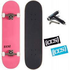 CCS Skateboard Complete-컬러 로고 및 천연 목재-완전히 조립 됨-스케이트 보드 도구 및 스티커 포함 (분홍색 7.5 ")