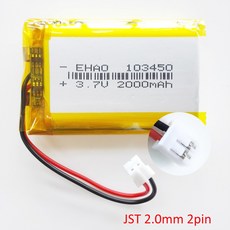 103450 3.7V 2000mAh 리튬 폴리머 LiPo 충전식 배터리 + JST PH 2.0mm 2PIN 플러그 DVD 패드 카메라 GPS 스피커 노트북|교체배터리|, 1개, 2PCS, 단일