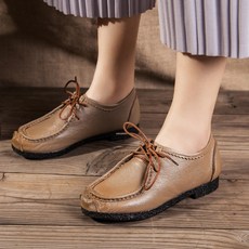 해외직구 복고풍 엔틱 가죽 로우힐 중년 구두 레트로 Hand-made 레이스업 미인 여성 플랫 슈즈 4종