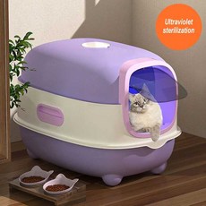 쓰레기통 완전 고양이 밀폐형 변기 튀김 방지 냄새 방지 벨트 모래 UV 애완 동물 제품, 1개, Blue_56X39X40cm