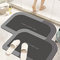 FASEN 홈 반원형 직사각형 물흡수 소프트 논슬립 욕실 화장실 다용도 빨아쓰는 규조토 발매트, 짙은 회색