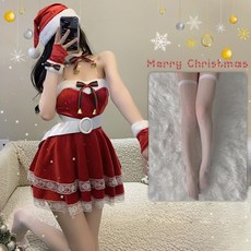 Norbei 산타걸 여성 산타복 섹시 코스프레 코스튬 크리스마스 옷 + 스타킹