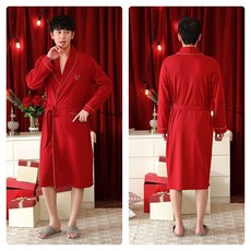 은 & 준 남자겨울잠옷 봄가을 계절 순면 코튼 본명 년 경축 진홍 남자타입 풀패딩 목욕 실내복