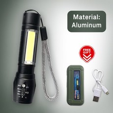 샤오미-USB 충전식 LED 손전등 줌 라이트 야외 캠핑 램프 내장 배터리 랜턴 전술, 02 511 Zoom, 1개