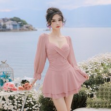 심플 고급감 순색 수영복 여 원피스형 빅사이즈 통통근 섹시 큰 가슴 슬림핏