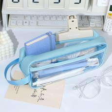 숍플랙스 pvc 투명 필통, 2개, 블루