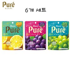 일본 kanro pure 칸로 퓨어구미 퓨레구미 퓨어젤리 56g 6개 세트, 포도 56g 2개, 레몬 56g 2개, 청포도 56g 2개