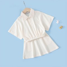 도오빠 아씨트 아동 투피스 카라 티셔츠 반팔 밴딩 스커트 키즈 여아 여름 상하세트 치마 ~140