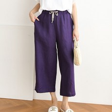허리끈 밴딩 무지 홈쇼핑 와이드 일자통 린넨 7부바지