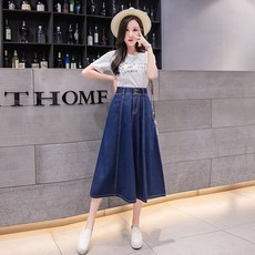 데님 플레어 롱 스커트