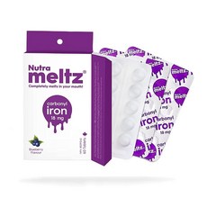 Nutrameltz 카보닐 철 보충제 18mg - 에너지 향상 집중력 향상 RBC 및 면역 향상 철분 결핍을 위한 빠른 용해 태블릿 - 훌륭한 맛의 블루베리 맛 (60정), 60정, 1개