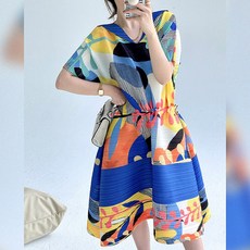 무드무드 / PLEATS 셀라즈 패턴 플리츠 반팔 원피스