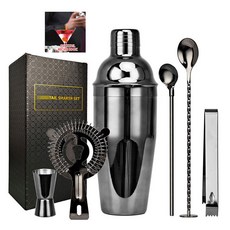 스테인레스 마티니 포함 750 스틸 600ML 보스턴 블랙 바텐더 셰이커 로즈 키트 칵테일 컬러 레시피 골드 도구 세트, Gunmetal 750ml