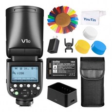 Godox V1-C 라운드 헤드 카메라 플래시 Canon 카메라 용 리튬 이온 장착 TTL 2.4G HSS, 1개
