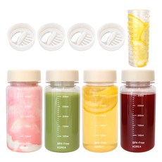 國產Tritan 刻度健康量水瓶350ml x 4p + 水位調整蓋4p + 濾茶器套裝, 奶油白, 1組