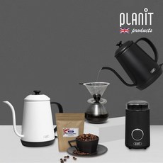 플랜잇 핸드드립 4종/전기포트+그라인더+드리퍼+원두, 상세설명 참조, 화이트
