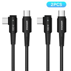 Essager 90도 C타입 PD 100W 초고속충전케이블 2개입 iphone 16 고속충전 지원, 블랙, 2개, 1m