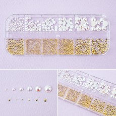 트렌드 메탈 반참xAB반진주 12세트-1 /골드참/세라믹 반진주/메탈참/참파츠/네일스터드/네일참