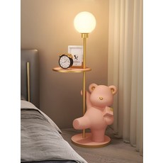 AIRASI 곰 플로어 램프 인테리어 조명 장스탠드 거실 침실, 곰돌이 테이블+스탠드(핑크)